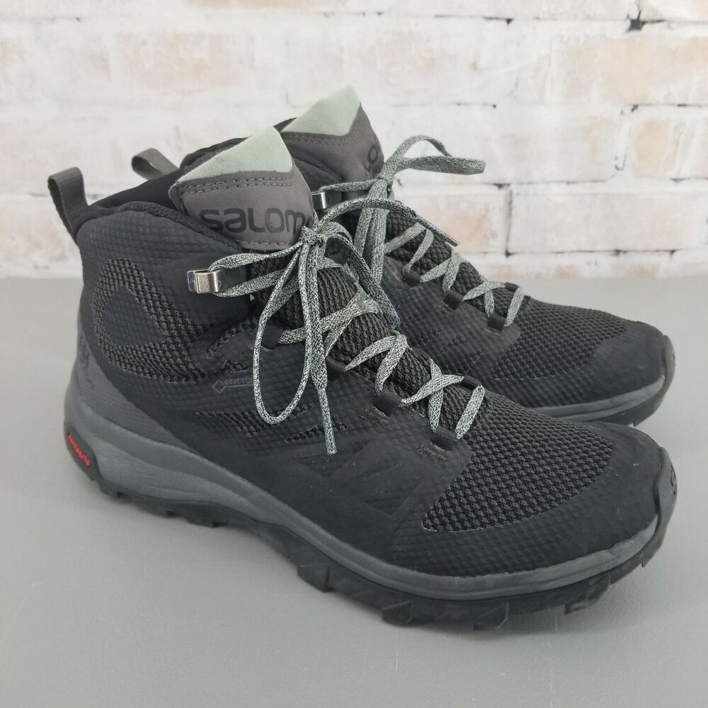 Salomon OUTline Mid GTX Hiking Boot Womens Sz 9.5 Black Trail Waterproof Ourdoor
